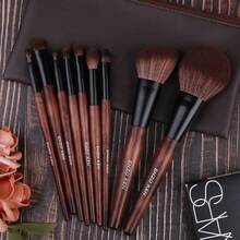 Natural Goat Hair Makeup Brush Set With Case, Natural Makeup Brushes, Natural Bristle Makeup Brushes, Natural Hair Makeup Brushes Set Professional, Walnut Cosmetic Brushes Makeup Set - MONI - Sable Hair Bamboo 9pcs - View 2