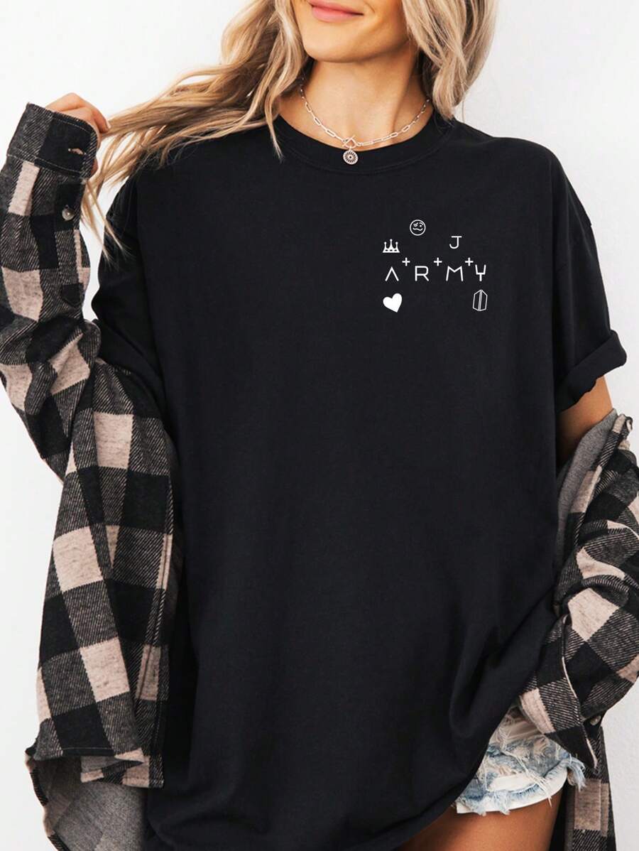 Women's T-Shirt Tatoo  JK Collection Kpop Fans Basic Blouse 100% Cotton Shirt - Black - View 1