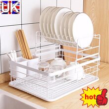 NetHong Large Kitchen Sink Dish Drainer Rack With Drip Tray And Plate Cutlery Holder UK - White - View 3