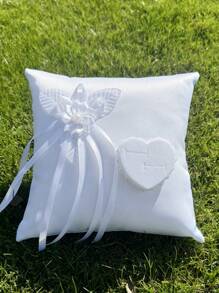 1PC White Ring Pillow, Western-Style Wedding Ring Bearer Pillow With Camellia Flower For Wedding Occasion White Ring Pad Bed Pillows For Beach Wedding Party