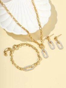 Pulsera de eslabones de acero marino y clip de papel chapada en oro de 18K con cristal, de plata de ley 925