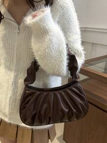Bolso de mano minimalista y elegante de unicolor sin arrugas con correa para el hombro