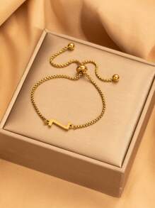 26 pièces Bracelet ajustable avec perles à lettre initiale, bracelets en acier inoxydable de couleur dorée convenant pour le port quotidien des femmes