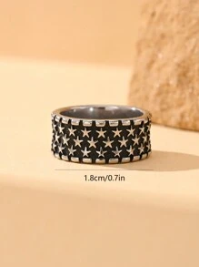1pc Stainless Steel Vintage Five Pointed Star Pattern Men's Ring Hip Hop Jewelry Gift - Pentagram - View 6