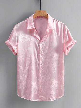 男士休闲提花短袖衬衫，春夏