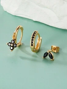 3PCS Cubic Zirconia Earring Set, Suitable For Women's Geometric Cartilage Perforated Earrings Fashion Jewelry