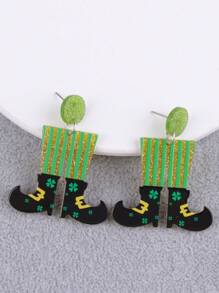 1 Pair Cute Cartoon Dwarf And Balloon Striped Boots Themed St. Patrick's Day Women's Earrings