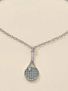 1 件简约创意 18k 镀金铜锆石网球拍吊坠项链，情侣礼物 - 球拍項鍊 - 查看 18