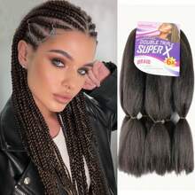 24 Polegadas 6 peças/Pacote Extensões de Cabelo Trançado Sintético Soft Yaki Pré-Esticado, Tranças de Crochê Sintéticas Profissionais Adequadas para Todas as Mulheres - Multicolorido - Visão 13