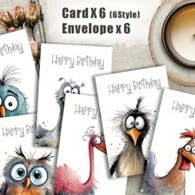 12 paquetes de tarjetas de cumpleaños con ilustraciones de pájaros divertidos y sobres, juego a granel de tarjetas de felicitación de cumpleaños en blanco para familia, amigos y colegas