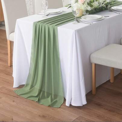 4 peças Toalha de mesa de chiffon extra longa transparente verde com glitter prateado, adequada para toalha de mesa bege boêmia rural, festa de casamento, decoração de chá de panela