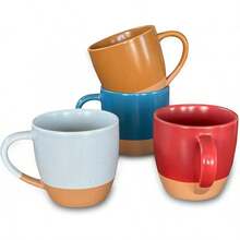 Juego de 4 tazas grandes de latte de cerámica Mora de 16 onzas, tazas de café de porcelana con asa grande, estilo moderno, bohemio y único para cualquier cocina. Vajilla de gres apta para microondas - Tonos neutros surtidos - Colores de la marina - Ver 1