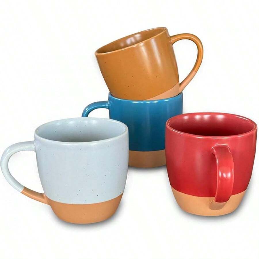 Mora Ceramic Large Latte Mug Set Of 4, 16oz - Microwavable, Porcelain Coffee Cups With Big Handle - Modern, Boho, Unique Style Any Kitchen. Microwave Safe Stoneware - Assorted Neutrals - Marina Colors - View 1