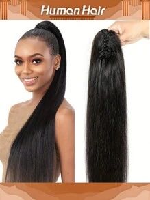 molletta per coda di cavallo con estensioni di capelli umani, estensioni per coda di cavallo finte, estensioni per capelli dritti lunghi in Remy reali per donne, accessori per capelli con molletta - Natural Black - Visualizzare 1