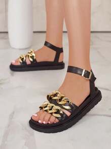 Sandali in pelle leopardati alla moda per donna, sandali estivi per donna - nero - Visualizzare 2