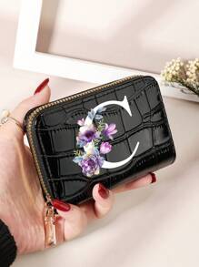 勃艮第包 Charry 红色包 酒红色包 1 件 首字母名称 A 到 Z 图案 多功能零钱包 字母图形卡夹 多卡位卡片收纳袋 信用卡 学校用品 宿舍 女士钱包 迷你钱包 钱包 卡包