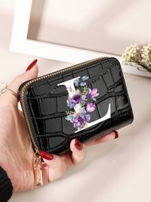 勃艮第包 Charry 红色包 酒红色包 1 件 首字母名称 A 到 Z 图案 多功能零钱包 字母图形卡夹 多卡位卡片收纳袋 信用卡 学校用品 宿舍 女士钱包 迷你钱包 钱包 卡包