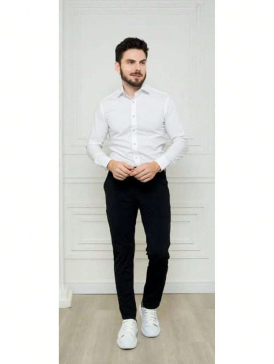 Men's Formal Pants SLIM FIT Elastane Stretch - 黑色 - 查看 1