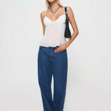 Women's Pleated Camisole Mini Bowknot Front Spaghetti Strap V-Neck Lace Cropped Tops - trắng - Xem 8