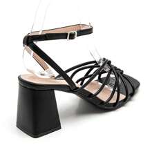 Casual Fashion Versatile Chunky Heel Open Toe Women Sandals - Black - View 5