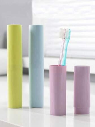 1pc Minimalist Striped Portable Dental Care Set, Outdoor/Student/Couple/Child Toothbrush Holder/Small Toothbrush Cup/Home Travel Toothpaste Organizer/Mouthwash Cup/Toothbrush Holder/Creative Toothbrush Travel Case