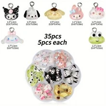 Sanrio 35/50pcs Cute Cartoon Animal Jewelry Making Kit - Sanrio Characters Themed (Kitty, My Melody, ) 3D Resin Pendant Charms, Suitable For DIY Necklace, Earrings, Keychain, Bracelet, Phone Case, Decor, Assorted Color And Design