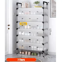 NetHong 4/5/6/7 Tier Cabinet Storage Organiser Shoe Rack Stand Holder W Dust-Proof Cover,Doorway Simple Shoe Rack,Space Saving Storage Rack,Hallway Aisle Entryway Storage Shoe Cabinet,Easy Installation - Black - View 12