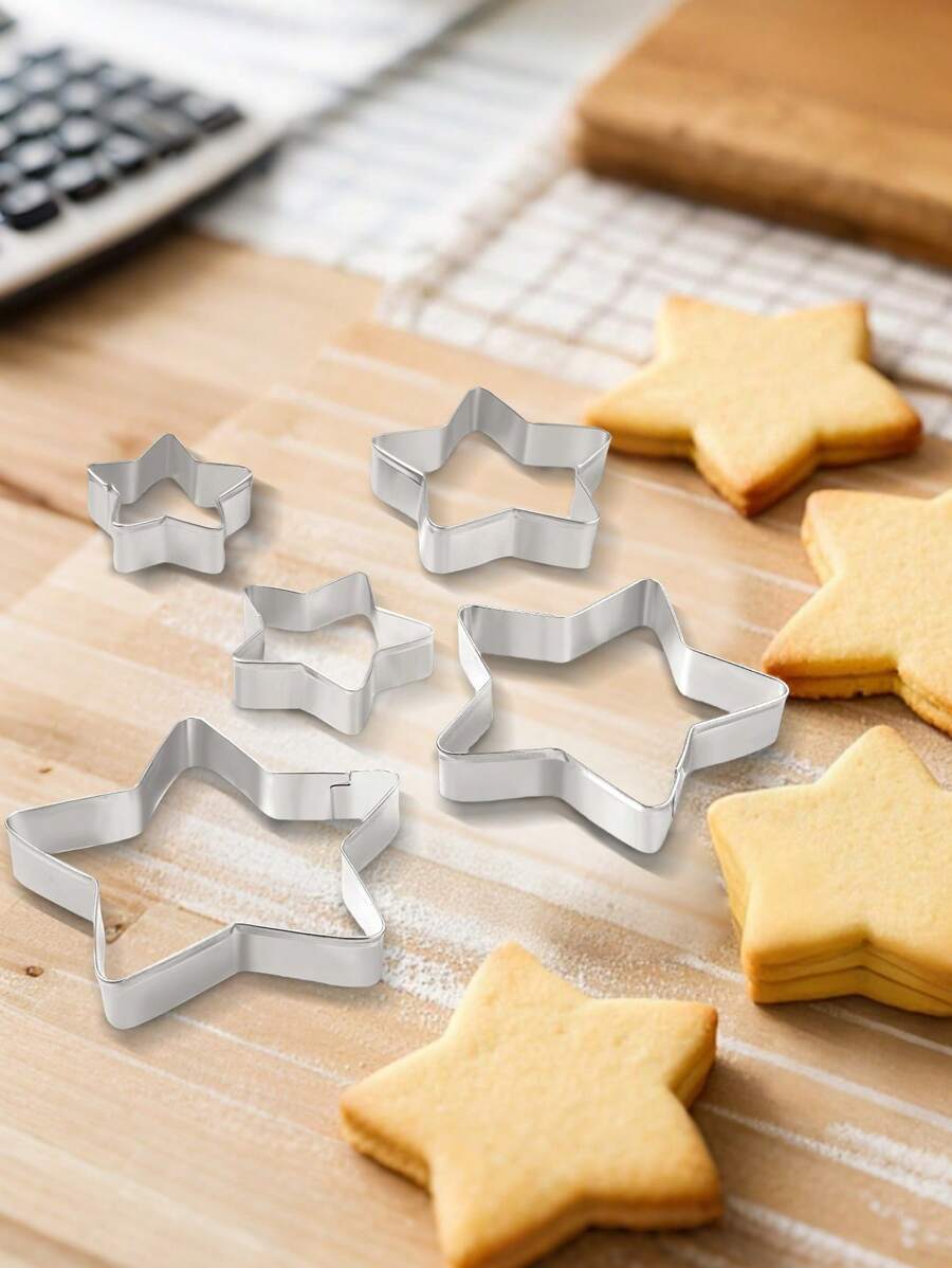 Stainless Steel Star Shaped Cookie Mold, 5pcs Stainless Steel Cookie Cutter Mold, Hand Press Biscuit Mold, Fruit/Vegetable Cutting Mold, Dumpling Press DIY Kitchen Tool, Suitable For Children's Day, Wedding, Birthdays, New Year, Halloween, Christmas, Easter, Valentine's Day, Thanksgiving Celebrations, And Other Festive Parties-Children's Day, Halloween Or Christmas Party