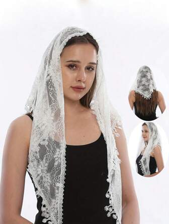 1 st enfärgad spets ihålig broderi för kvinnor triangelformad huvudduk, ny design elegant och romantisk lätt sjal, lämplig för brudbröllop, festivalkläder och mer för klänning