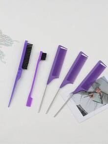 5件套美发造型梳套装，包含三排梳、尖尾梳和发际线造型梳 - 采用PC材质，适合所有发质，套装包含：梳子、发刷、发际线梳、梳子、发刷、梳子、解结梳、球形梳、迷你发刷、美发梳套装、木梳 - 彩色 - 查看 6