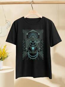 Sacred Geometry - Sun And Moon - Alien Pyramid For Women's Women T-Women's Shirt - - Black - View 2
