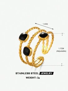 1pc 18K Gold Plated Stainless Steel Vintage Style Geometric Open Ring, Suitable For Women Wearing Daily