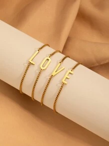 26 pièces Bracelet ajustable avec perles à lettre initiale, bracelets en acier inoxydable de couleur dorée convenant pour le port quotidien des femmes