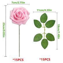 10/30/50/100 bông hồng giả bằng xốp màu ngà có cuống, thích hợp để tự làm bó hoa cưới, trang trí bàn tiệc cô dâu, trang trí bàn tiệc, ngày Valentine và ngày của Mẹ (không bao gồm hộp giấy) - Hồng đậm - Xem 13