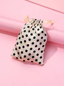 3pcs/Set Black Polka Dot Printed Eye Mask, Scrunchie, And Storage Bag Set, Silky Soft Texture, Ideal For Resting, Dressing Up, And Storage - Black and White - View 3