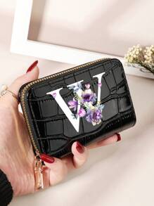 勃艮第包 Charry 红色包 酒红色包 1 件 首字母名称 A 到 Z 图案 多功能零钱包 字母图形卡夹 多卡位卡片收纳袋 信用卡 学校用品 宿舍 女士钱包 迷你钱包 钱包 卡包