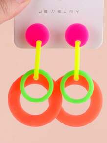 1 Pair Geometric Fluorescent Round Circle Niche Women Earrings, European And American Design - Fluorescent Color Circle - View 4