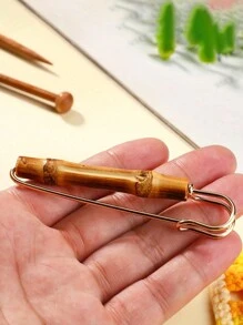 1pc Bamboo Style Safety Pin Brooch For Sweaters, Scarves, Shawls - Golden Color - Large Vintage Feather Pin Clasp - Sewing Accessories Travel Essentials Travel Accessories Travel Must Haves - Multicolor - View 4