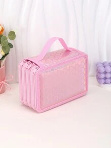 1 件闪亮色彩大容量铅笔盒，便携式四层方形纯色铅笔袋，可爱文具，学校办公配件，艺术画笔收纳盒，铅笔袋，书包 - 粉色 - 查看 3