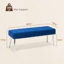 44.5" End Of Bed Bench, Linen Tufted Upholstered Bedroom Bench, Modern Ottoman Bench With Metal Legs Storage For Living Room, Entryway, Dining Room, 300LB, Royal Blue