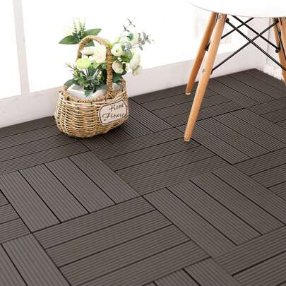  VA-Cerulean 11 Pieces Balcony Flooring WPC Terrace Tiles, Light Brown, 30x30cm, Wood Look Balcony Tiles Click System Click Tile Plastic Click Tiles For Garden Balcony Terrace
