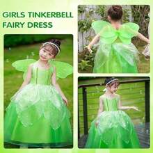 Tinkerbell Costume Girls, Fairy Princess Fancy Dress Up, Fairy Costume Butterfly Princess Dress With Butterfly Wing Necklace For Kids Birthday Party Carnival Cosplay Halloween Christmas - Multicolor - View 5