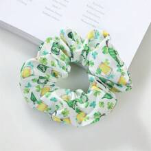 1pc Irish St. Patrick's Day Clover Scrunchie, Fresh Mori Style Big Spring Coil Hair Rope, Party Festival