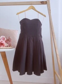 Short Dress With Strapless Tailoring, Women's Fashion - 黑色 - 查看 1