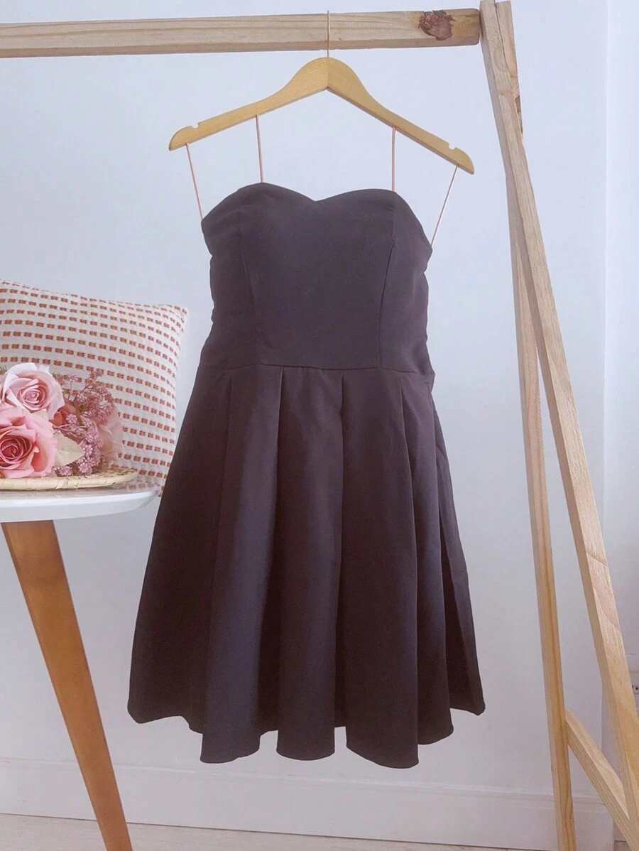 Short Dress With Strapless Tailoring, Women's Fashion - 黑色 - 查看 1