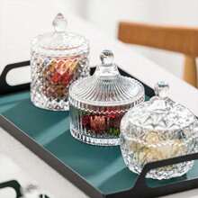 1 Pc European Style Lidded Crystal Storage Jar, Candy Jar, Sugar Bowl, Snack Jar, Creative Glass Candy Container, For Kitchen And Home Use