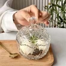 1 Pc European Style Lidded Crystal Storage Jar, Candy Jar, Sugar Bowl, Snack Jar, Creative Glass Candy Container, For Kitchen And Home Use