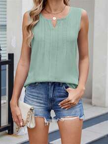 Women Tank Tops Solid Color V-Neck Casual Chiffon Vests Summer Loose Sleeveless Tops Streetwear - Green - View 4