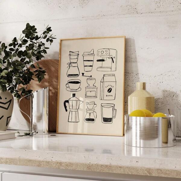 1 Stück gerahmte dekorative Leinwandmalerei, Poster, Wandkunst, Kaffee, schicker minimalistischer Kaffee Bar Leinwandkunst - Wanddekoration für Küche, Wohnzimmer etc. - perfektes Geschenk für Feinschmecker