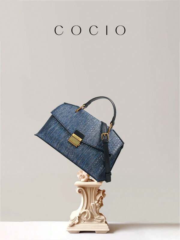 1pc Plain Color Snakeskin Textured Large Square Lock Clasp Clutch Bag, Elegant Fashion Accessory For Evening Dress, Party, Suitable For Daily Use, Gift For Female Friends And Family